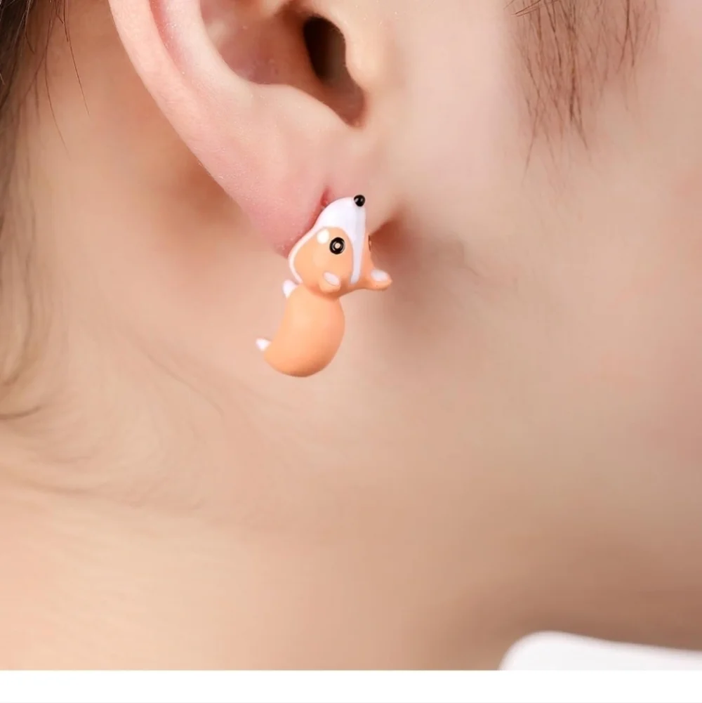Brown and White Corgi Earrings